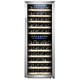 Kalamera Door Dual Zone 73 Bottle Stainless Steel Compressor Wine Cooler Refrigerator with 11 Removable Wooden Shelves Electronic Controls
