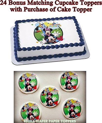 MICKEY MOUSE CLUBHOUSE DONALD DAISY GOOFY MINNIE 24 BONUS CUPCAKE TOPPERS with purchase of 1/4 Sheet Cake Topper Edible Image Picture Frosting Sheet Cake Topper