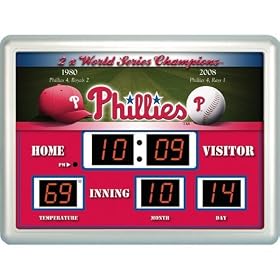 Philadelphia Phillies MLB Scoreboard Clock and Thermometer (14x19)