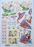 A4 sheet of step by step 3D decoupage designed by Marij (Mary) Rahder - India - lady and lilies