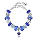 Long Way Silver Plated Snake Chain Blue Glass Bead Heart Charm Bracelet