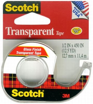 3M Scotch Transparent Glossy Tape Dispenser, .5 x 450 (12-Pack)