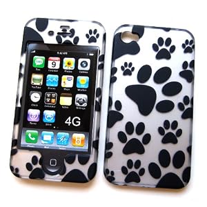 Apple iPhone 4 Rubberized Snap-On Protector Hard Case Image Cover "Paw Prints" Design