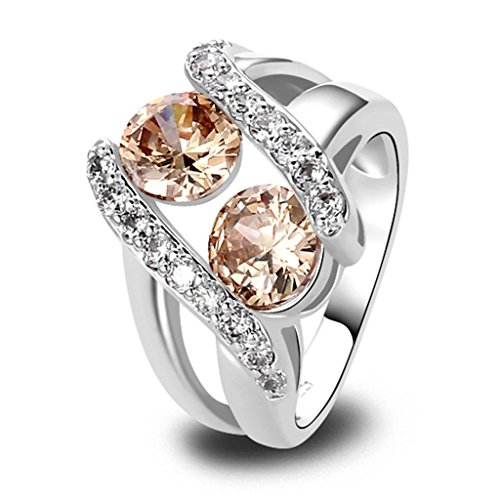 lingmei 7.5mm*7.5mm Round Cut Cz Created Morganite & White Stones Women's Ring US Size