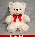 White w/Red Bow Plush Teddy Bear (13.5)-Baby Soft White w/Super Soft Touch,Huggable and Safety,13.5 Tall Sitting Teddy Bear ,Super Saving,100% Guaranteed !