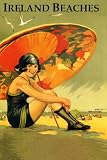 BEAUTIFUL GIRL ON THE BEACH IRELAND IRISH DUBLIN VINTAGE POSTER REPRO