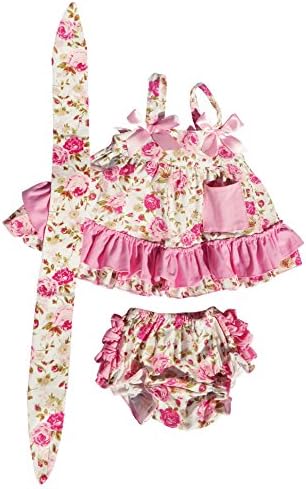 Floral Girl Baby Dress 3-Piece Romper Set - with Headband &amp; Baby Bloomers Ruffle - 100% Ultra Soft, Breathable, Knitted Cotton - Adorable Baby Girl Outfit (XS (3-6 months))