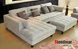 3pc Contemporary Grey Microfiber Sectional Sofa Chaise Ottoman S168LG