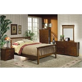 5 PCS Mission Style Dark Brown Finish Queen Size Bedroom Set by AtHomeMart