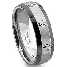 Tungsten Carbide Diamond Two-Tone Wedding Band Ring