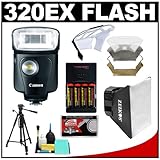 Canon Speedlite 320EX Flash with LED Light with Softbox + Diffuser + (4) Ba ....
