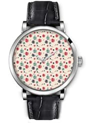 SPRAWL Aanalog Fashion Series Silver Ladies Watches of Genuine Black Leather Strap,Unique Wrist Watch for Women Girls Designed with Background color circles