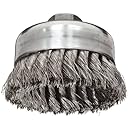 Weiler Wire Cup Brush, Threaded Hole, Stainless Steel 302, Partial Twist Knotted, 4" Diameter, 0.014" Wire Diameter, 5/8"-11 Arbor, 1-1/4" Bristle Length, 9000 rpm (Pack of 1)