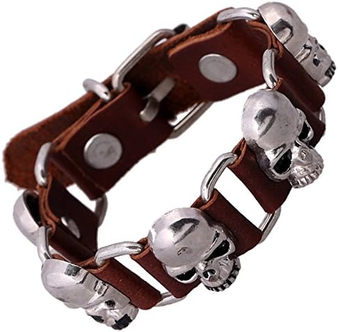 Genuine Leather Metal SKull Studs Genunine Leather Bracelet Men Woman Skull Bracelets (SKBR258)