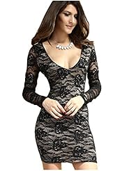 Sexy V-neck Lace Open-Back Checkered Print Cocktail Club Dress/Party Dress/Mini Dress 