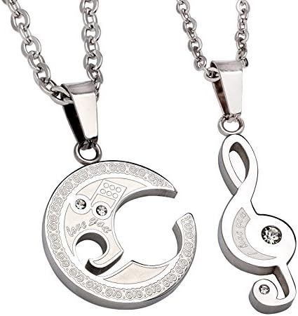 Valentine Gift! Fashion couple stainless steel crystal music note necklace