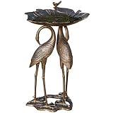 Antiqued Bronze Cast Iron Cranes Birdbath (Bird Feeder) with Water Wiggler