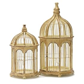 Set of 2 Shabby-Chic Weathered Gazebo-Style Bird Cages
