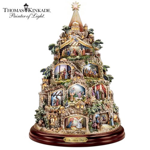 Prelit Art Christmas Trees - The Nativity Tree Tabletop Centerpiece Presented And Narrated By Thomas Kinkade by The Bradford Exchange