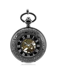 Tirio Vintage Hollow Skeleton Case Mechanical Pocket Watch with Gift Box