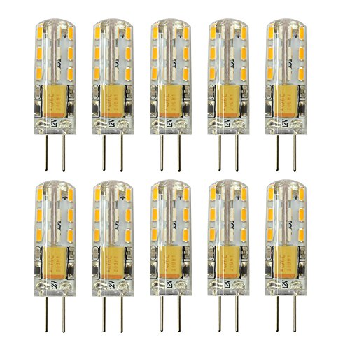 Rayhoo 10pcs G4 Base 24 LED Light Bulb Lamp 1.5 Watt AC/DC 12V 10-20V Non-dimmable Equivalent to 10W T3 Halogen Track Bulb Replacement 360° Beam Angle(Warm White 2800-3200K)