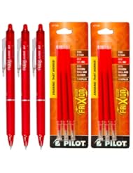 Pilot FriXion Clicker Retractable Gel Ink Pens, Eraseable, Fine Point 0.7mm, Red Ink, Pack of 3 with Bonus 2 Packs of Refills