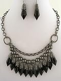 Fashion Jewelry ~ Black Fringe Faceted Acrylic Beads Pewter Necklace and Earrings Set