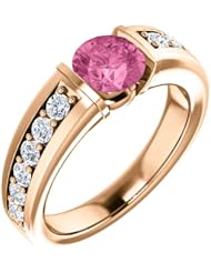18K Rose Gold 6.00mm Round Cut Chatham Created Pink Sapphire and Diamond Ring -- LIFETIME WARRANTY