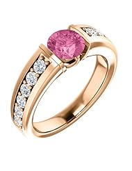 14K Rose Gold 6.00mm Round Cut Chatham Created Pink Sapphire and Diamond Ring -- LIFETIME WARRANTY