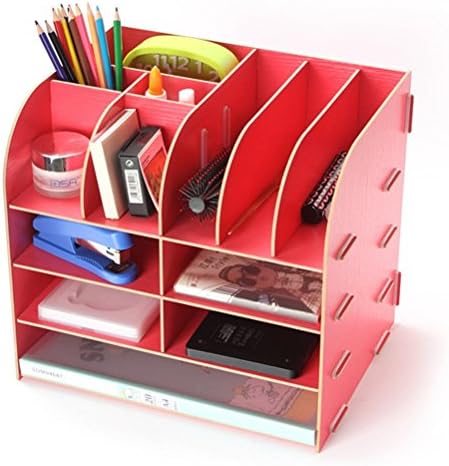 MIXIEER M47P43 DIY Desktop Wooden Jewelry Storage Box 12.59"x9.64"x11.41" Watermelon Red