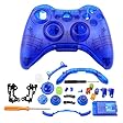 Super Controller Shell Case Cover Replacement Kit for Xbox 360 w/ Button Set, Torx Screwdriver, & Crosshead Screwdriver (Clear Blue)