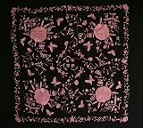 Silk Embroidery Piano Shawl: Black with Pink Flamenco Floral & Butterflies 63