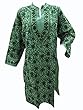Boho Pine Green Long Tunic Embroidred Cotton Kurti Top Xl