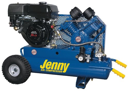 Jenny Two Stage Wheeled Portable Gasoline Engine Air Compressors: Pump GT, 8HP, Tank 8 GAL