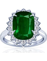 18K White Gold Cushion Cut Emerald Ring With Sidestones