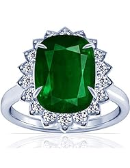 14K White Gold Cushion Cut Emerald Ring With Sidestones