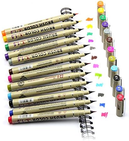 OLEEP 12 Different Colors Brush Fine Line Drawing Pen Art Supplies