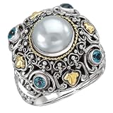 925 Silver, Mabe Pearl & Blue Topaz Ring with 18k Gold Accents- Sizes 6-8