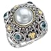 925 Silver, Mabe Pearl & Blue Topaz Ring with 18k Gold Accents- Sizes 6-8
