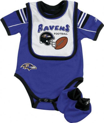 Baltimore Ravens Infant Creeper, Bib and Bootie Set