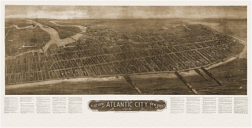 Historic Maps - Atlantic City Bird's Eye View Map 1910 New Jersey - Atlantic County - Aero view of Atlantic City, New Jersey 1910. 36x54