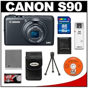 Canon PowerShot S90 Compact Digital Camera + 16GB SD Card + Spare NB-6L Battery + Case + Accessory Kit