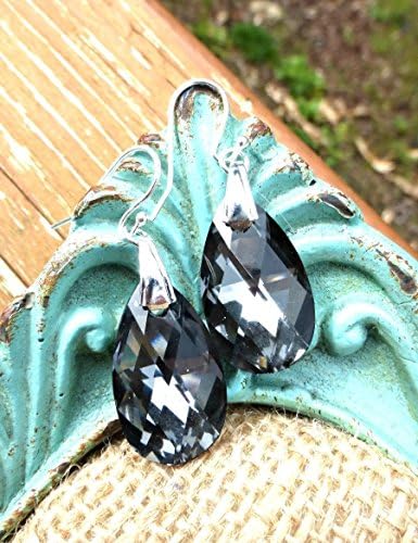 Swarovski® Crystal pendants in night shade, grey or black with silver bail and sterling silver earrings. Handmade jewelry, jewellery. Fashion, Accessories. Black gray color blend.