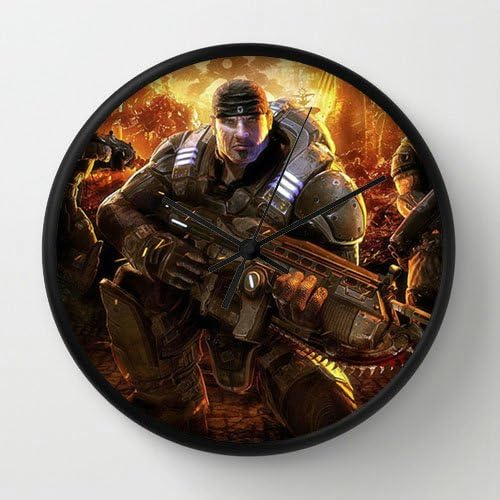 Custom Art Design personality Gaming Wall Decor Clock Custom Gears Of War Gow Marcus Feni Soldier Gun Black Frames Wall Clock 10" Diameter Unique Wall Clocks