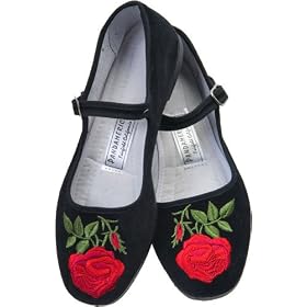 Rose Embroidered Velvet Mary Jane Chinese Shoes