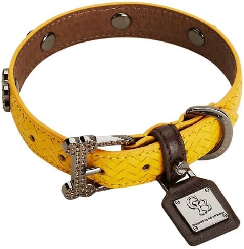 Chrome Bones Mocha LTD Pet Collar, Medium, Yellow/Brown
