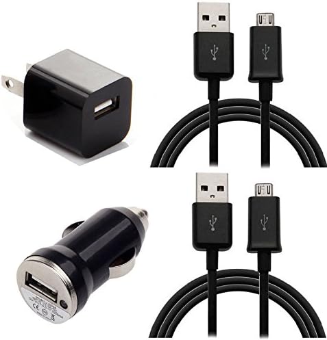 LuckyTECH Home Wall + Car Charger + 2 Sync Data Micro USB Cable for Android Smart Phones (BLACK)