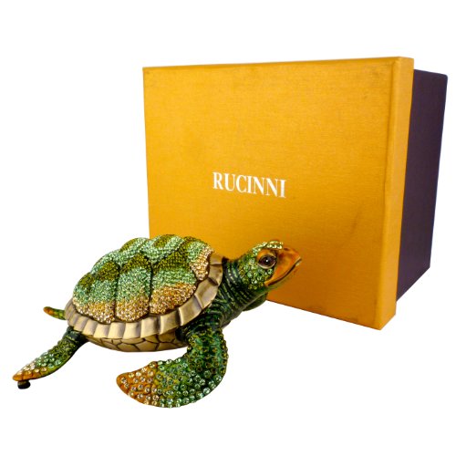 5.4 Inch Rucinni Swarovski Crystal Emerald Turtle Jewel Box Bejeweled Jewelry Keepsake Box Organizer