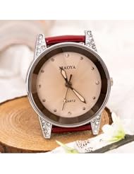 Kungfu Tea Classical Waterproof Crystal Womens Watch (Red)