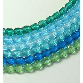 300 Czech 4mm Aqua Teal Capri Blue Green Mix Faceted Round Firepolished Glass Beads 1/4 Mass Fire Polished